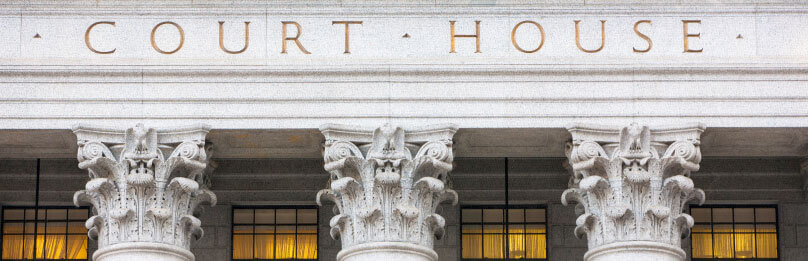 Courthouse exterior in warm evening light